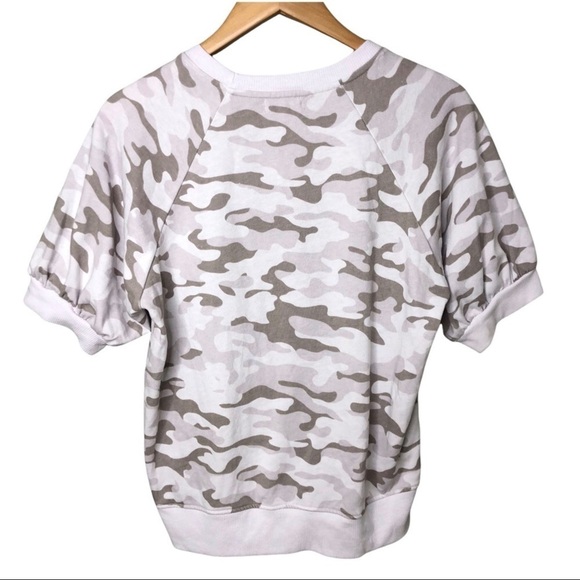 Sundry Evereve Camo Short Sleeve Sweatshirt Size 2 Raglan Sleeve Tan White - Picture 5 of 10